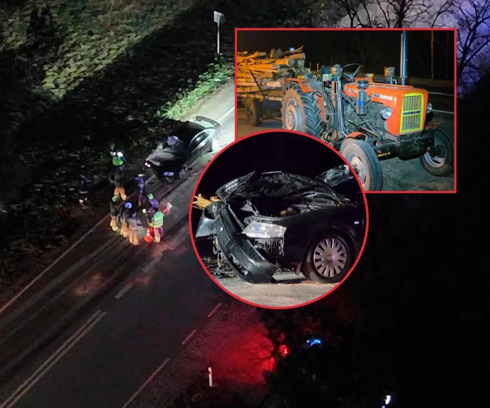 Okładka artykułu: Tragiczny wypadek na Mazowszu. Auto uderzyło w transport drewna, nie żyje dziecko